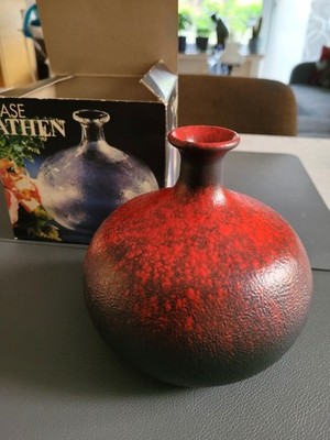 Vase Veba Glas Athen 70er Jahr (West-Deutschland) Fat Lava Design Originalkarton