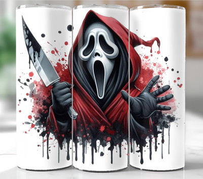 Ghost Face Knife Splatter Inspired 20oz Tumbler   Horror Movie Stainless Steel