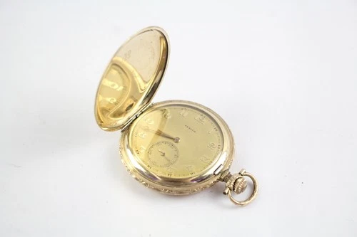 Zenith Full Hunter Gold Plated Pocket Watch Hand-Wind Working