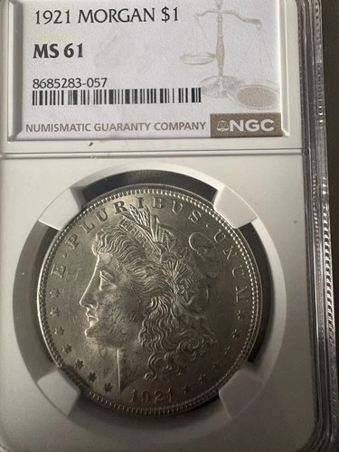 1921 Morgan Silver Dollar Coin NGC MS 61