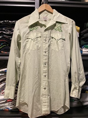 Vintage 60s H Bar C Pearl Snap Button Western Shirt Long Tail Mens Large 16-34