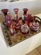 1880’s Antique Sandwich Glass Collection. 11 Pieces. Original Lids & Stoppers