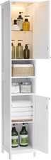 Tall Bathroom Cabinet with Lights, Slim Bathroom Storage Cabinet, Freestanding