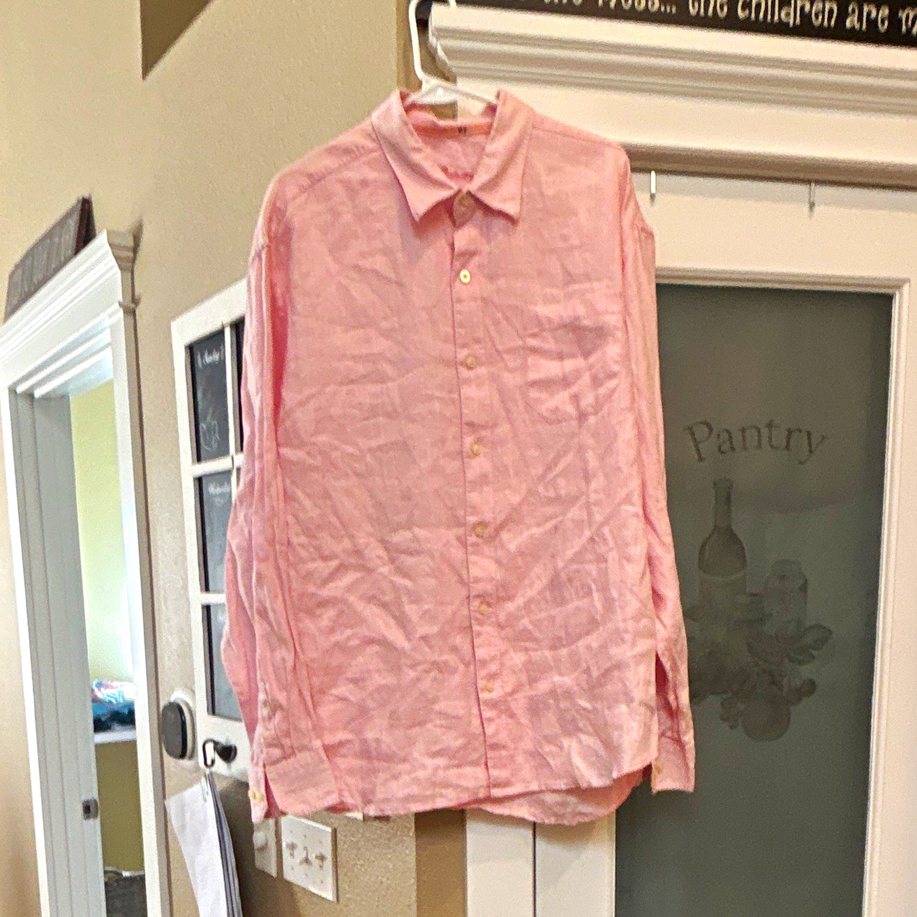 Tommy Bahama Men's Linen Button-Up Shirt XL Pink Long Sleeve Plaid Spread