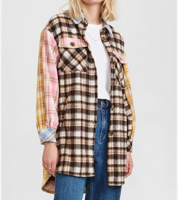 Numph Womens Shacket Size 10 Multi Coloured Check Long Sleeve Lined Shirt 