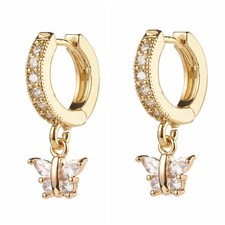 Ornaland Butterfly Charm Hoop Earrings 18K Gold Plated Small
