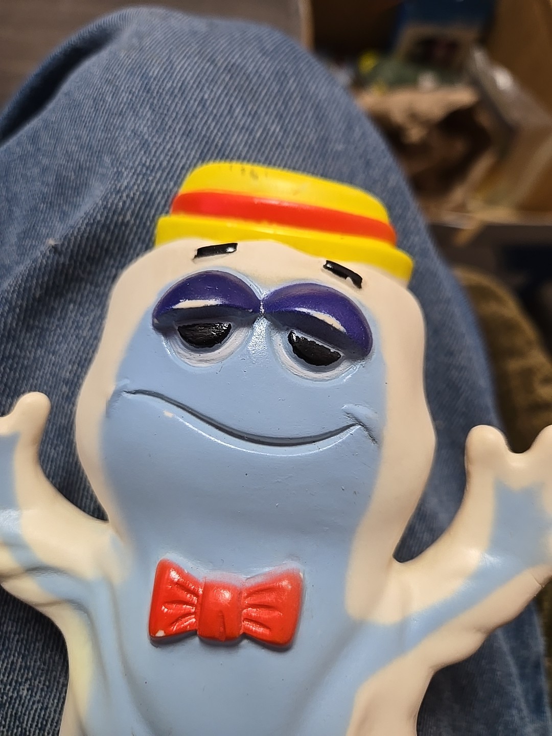 Vintage 1970s General Mills Product People Boo Berry Vinyl Figure Toy Squeaky