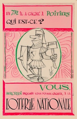 Original Vintage Französische Loterie Nationale Poster Charles Martel, Scob ca. 1960