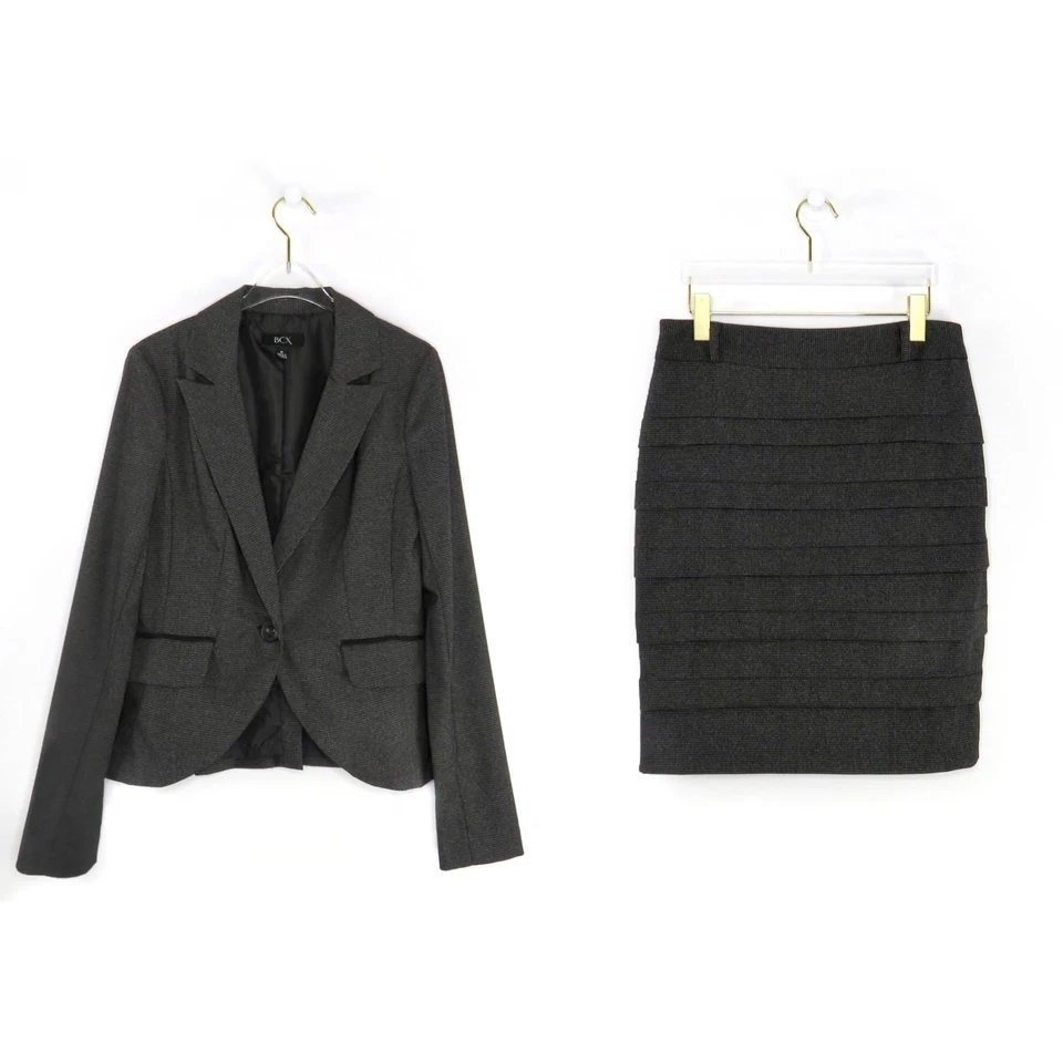 Conjunto de saia BCX cinza carvão terno formal feminino saia blazer saia média - Imagem 2 de 4