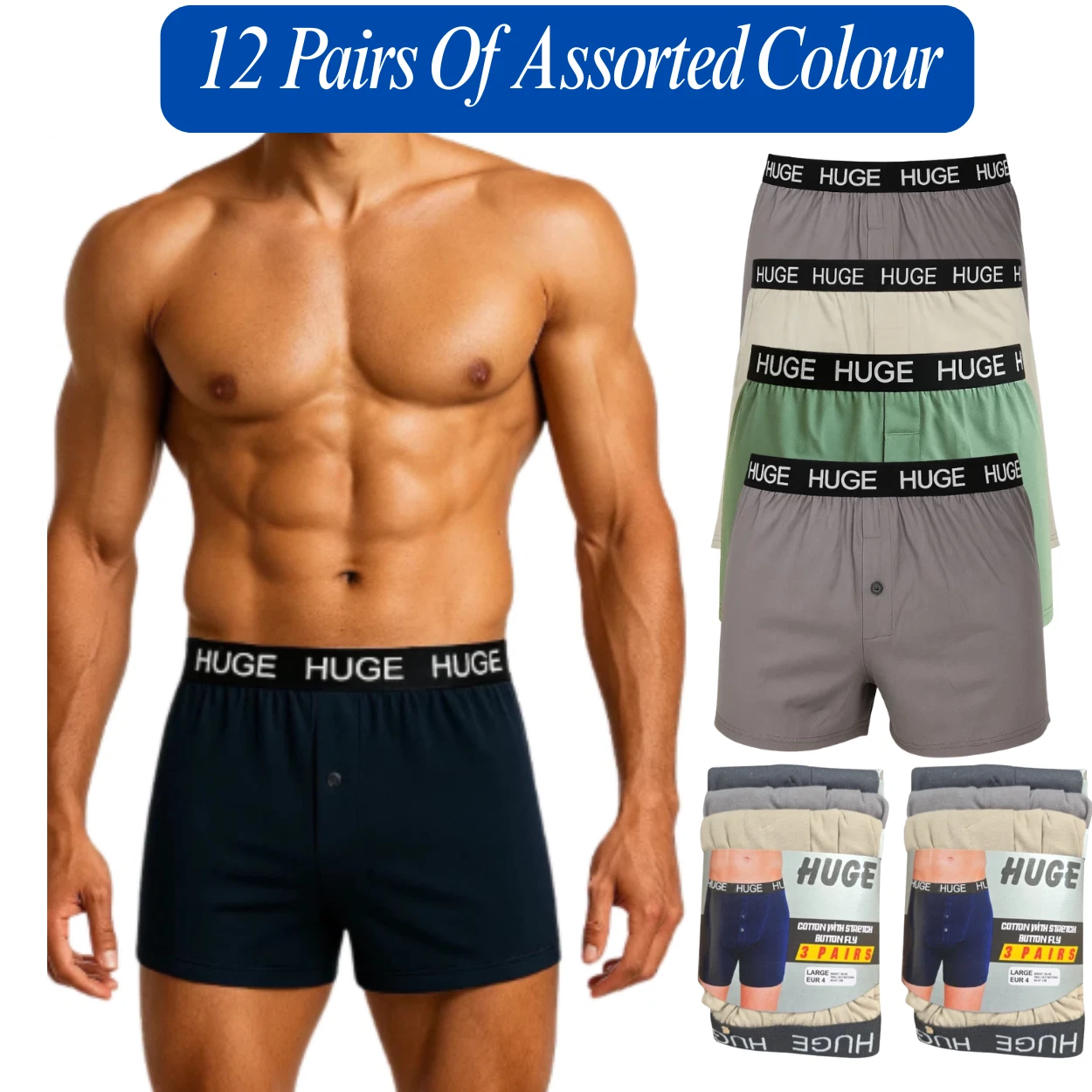 12 Pack Cotton Boxers