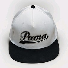 Puma Golf Script Snapback Golf Hat White/Black Baseball Cap Flat Peak Dry Cell