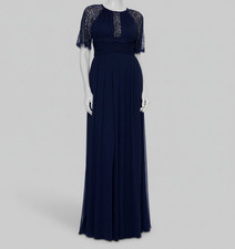 B A By Betsy  Adam Women's Blue Lace Trim Short-Sleeve Gown Dress Sz 6