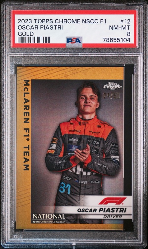 2023 Topps National Convention Chrome F1 Oscar Piastri Gold 24/50 PSA 8