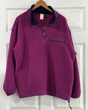 Vtg 90s LL Bean Fleece Jacket Women XL Magenta Purple 1/4 Zip Sherpa Made USA