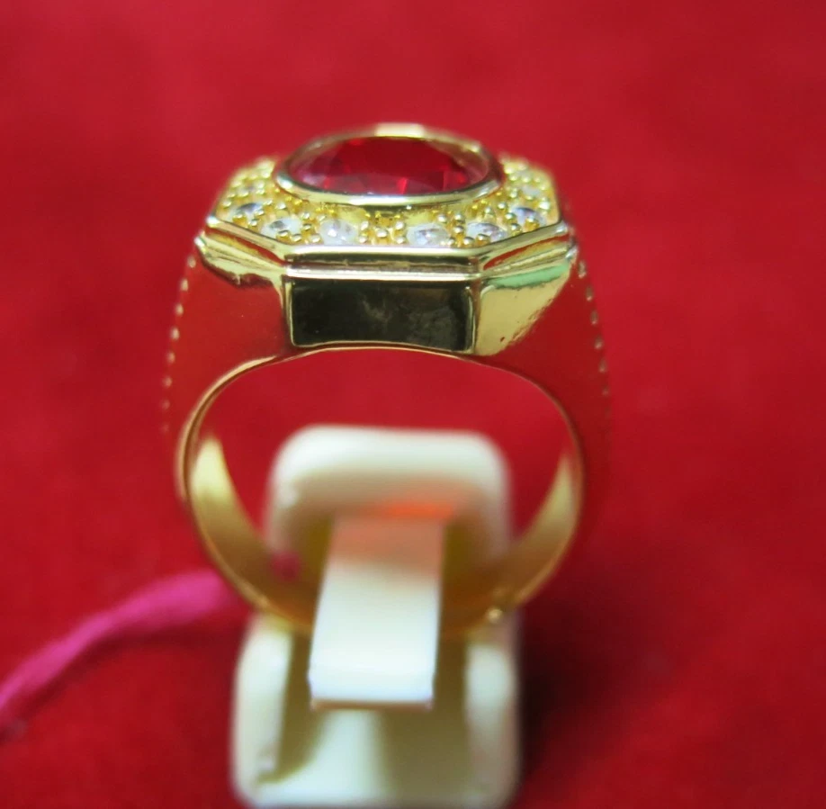 Anillo de oro de 18k micras granate rojo piedras preciosas circonitas cúbicas talla 10 anillo abierto para hombre Foto 4 de 4