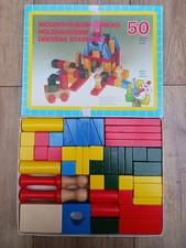 Holzbausteine Set im Karton Vintage 70er Jahre 50 Stück Tschechien