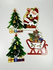Stained Glass Look Plastic Suncatcher Christmas Tree Sleigh Santa Lot Of 4