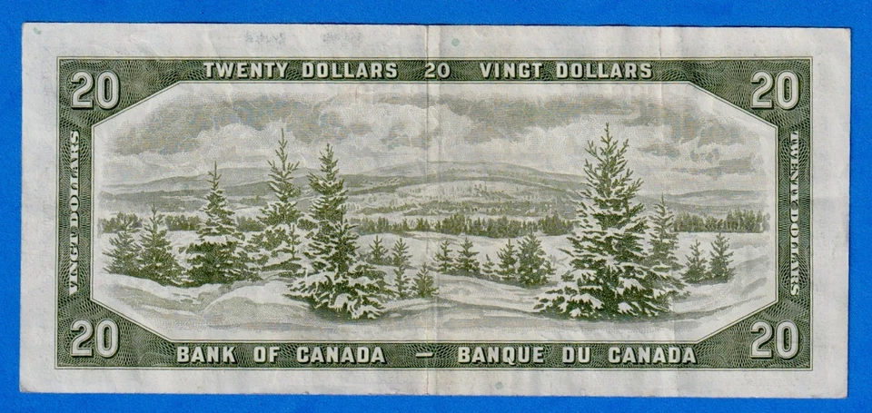 CANADA $20 1954 BC-33b / P-70b  QE II Circulated DEVIL'S FACE 👿   D/E 9309154 - Image 2 of 4