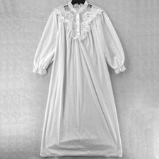Vintage Elise Stevens Nightgown Medium White Embroidered Floral Lace Trim