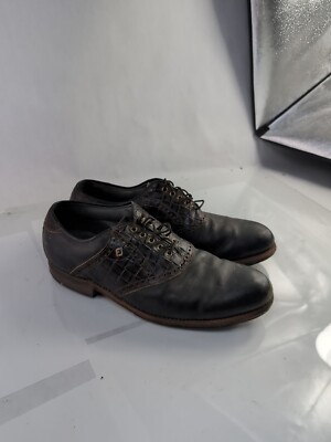 FootJoy Mens DryJoys Soft Spike Brown Crocodile Black Leather Golf