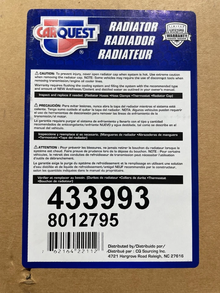 Radiador Carquest 433993 para Chrysler Town & Country Dodge Caravan ('05-'07) Foto 2 de 2