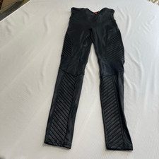 SPANX Faux Leather Moto Leggings Women's S Black Shiny Coated Shaping Pants Slim