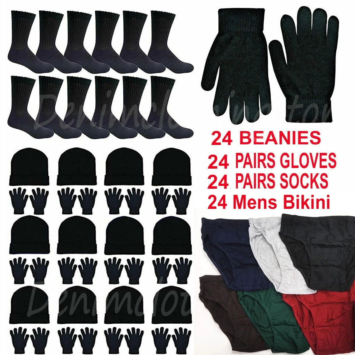 96 Black Crew Socks Winter Hats Beanies Gloves & Underwear Combo Pack Wholesale