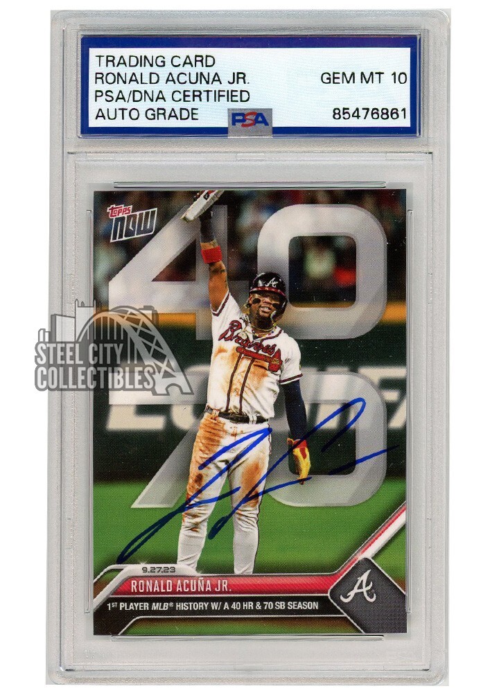 Ronald Acuna Jr 2023 Topps Now 40 HR 70 SB Autograph Card #927 PSA