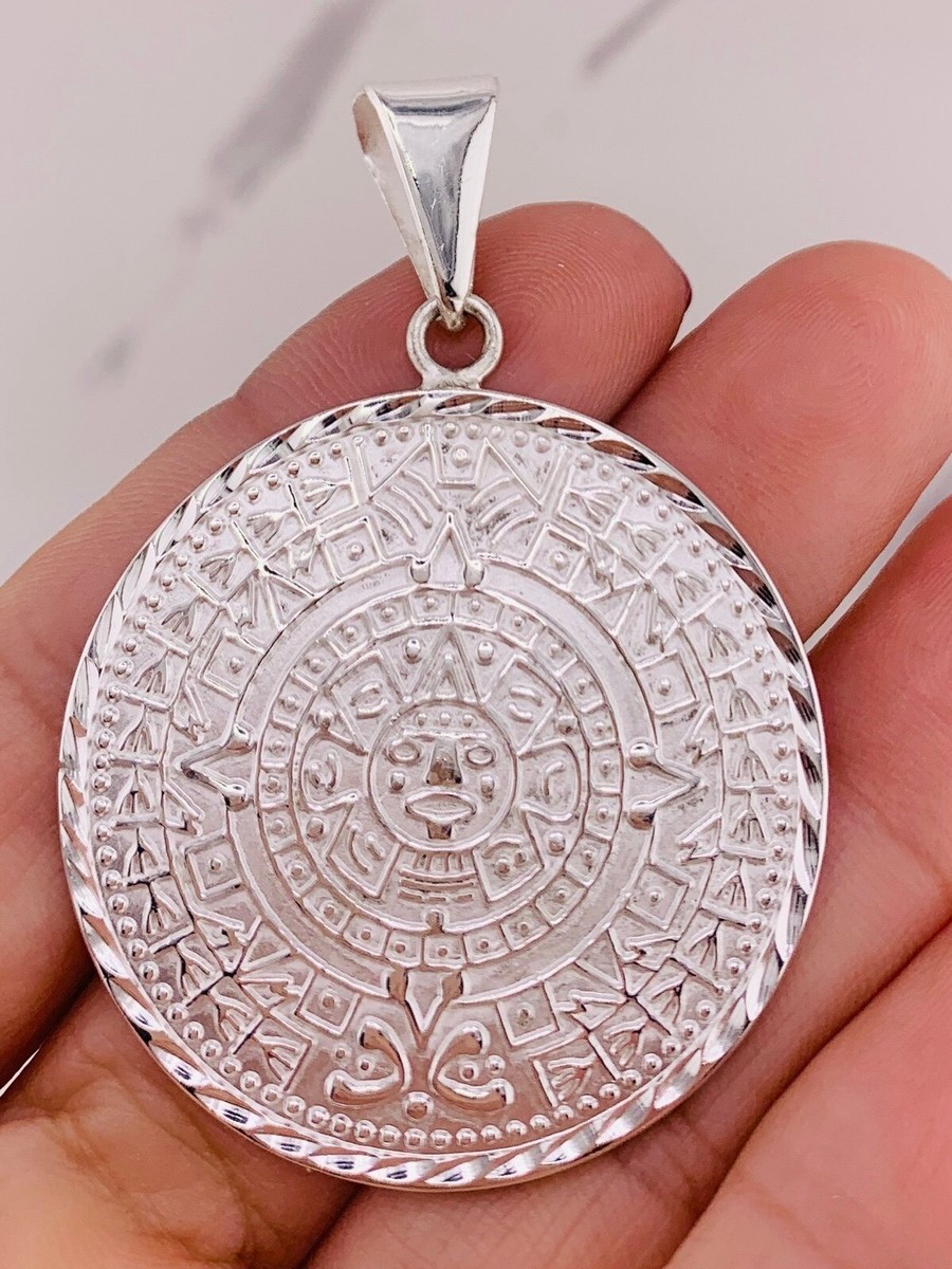 925 Sterling Silver pendant Aztec calendar Calendario azteca en