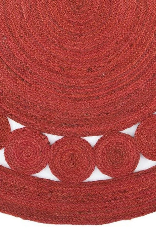 Tapete de juta redondo design círculo vermelho tapete de área de fazenda aparência rústica tapete boho - Imagem 3 de 4