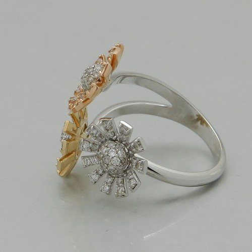 Damen Ring Gold Blumen mit 0,99ct G-si Diamant in 585/14K Weiß/-Gelb/-Rosegold - Bild 3 von 5