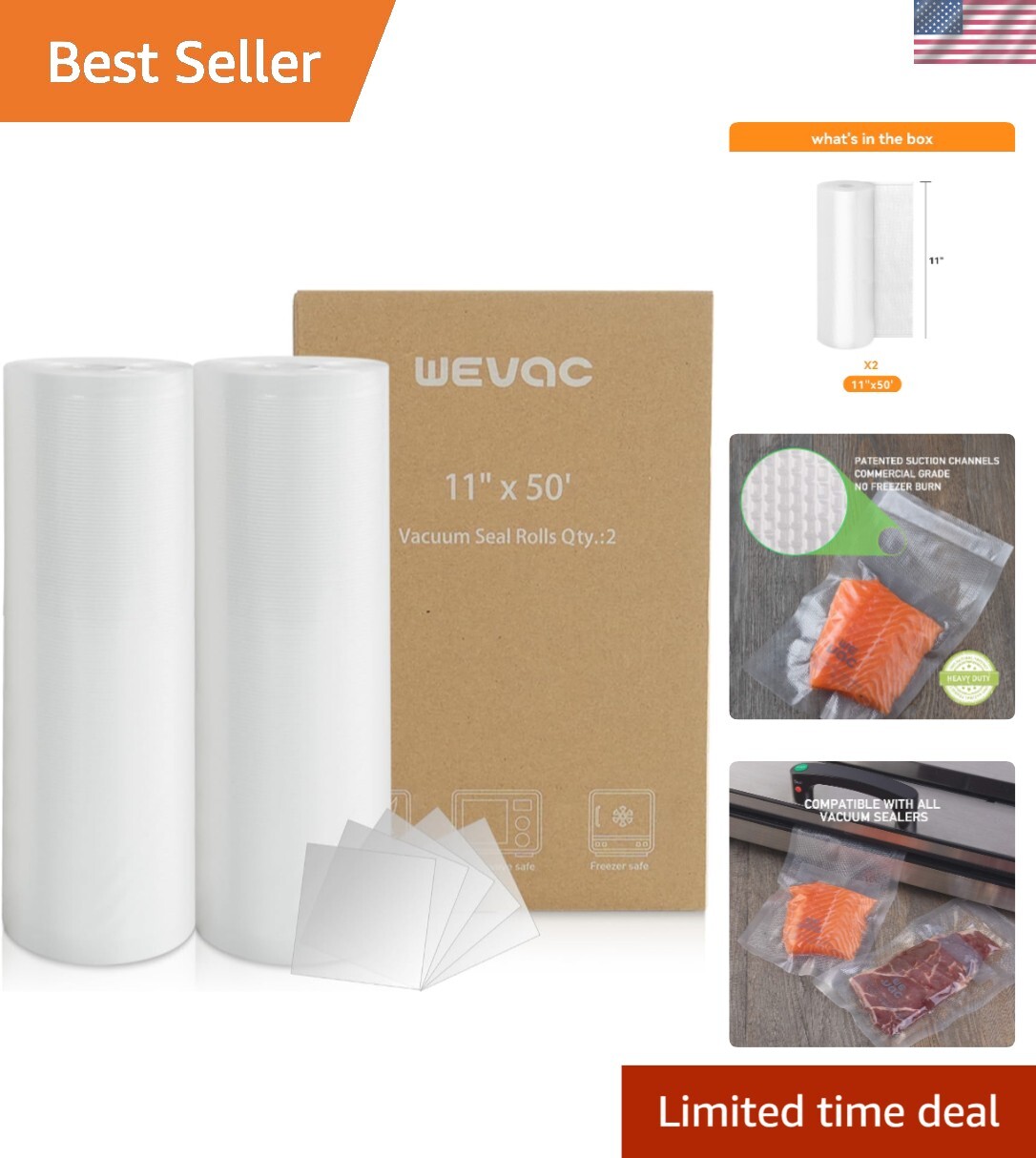 Heavy Duty 2 Pack 11x50 Vacuum Sealer Rolls for Locking in Freshness and Nitrogen