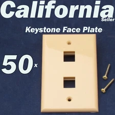 50 Faceplate 2 Port Keystone Jack RJ45 CAT5 5e 6 Network Wall Plate Ivory /Beige