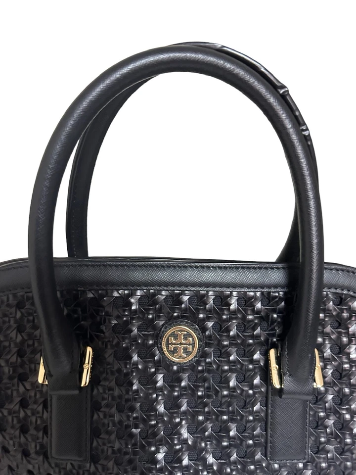 Tory Burch Robinson Reva Woven Black Satchel Bag Purse - Image 3 of 4