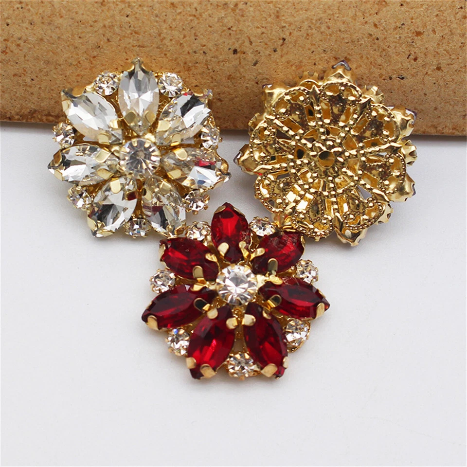 2PCS Flower Rhinestone Flat Buttons Sewing Clothing Decor DIY Craft Accessories - Image 4 of 4