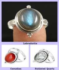 Anniversary Gift For Her Natural Labradorite Gemstone Band Ring 925 Silver