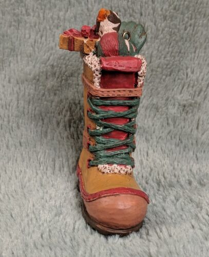 Christmas Holiday Ornament Winter Boot Unmarked Festive Workboot w/ Bird & Gift - Picture 3 of 12
