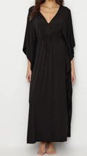 NEW 158 Barefoot Dreams Luxe Milk Jersey Paradise Cove Caftan Dress S/M Black