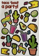 TACO  BOUT A PARTY Stickers 27pc Food  Take-out  Soda Pop  Pi ata     Cactus  Lime  