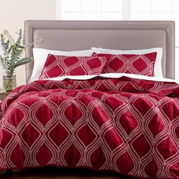 Ropa de cama Martha Stewart Gramercy Gate reversible algodón doble edredón rojo $220 Foto 2 de 4