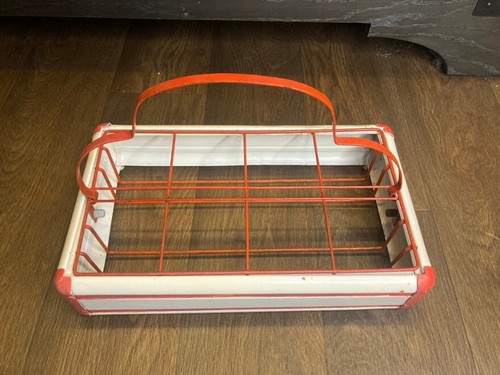 Vintage 1940's Metal Orange & White 8 Slot Milk Bottle Carrier - Picture 2 of 16