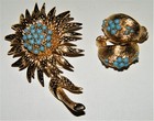 Vintage D'ORLAN FLORAL BROOCH & CLIP ON EARRINGS SET Triple 22K GP~Marked & #'d — photo 2