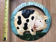 Decorative Painted Metal Pig Wall Plaque
