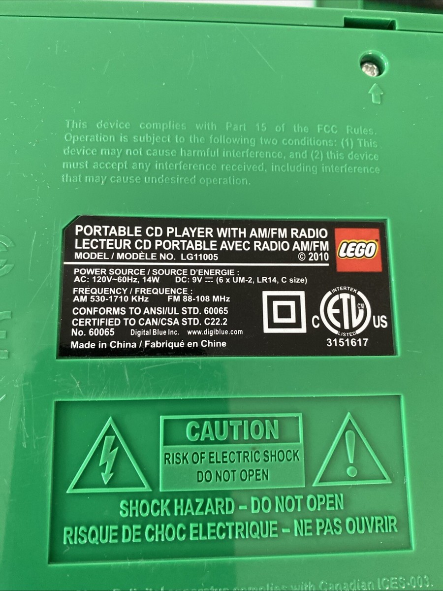 Lego CD Player Green Brick Stereo Boom Box AM/FM Radio *For Parts