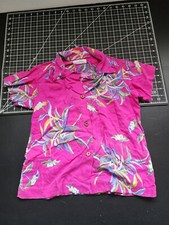 Vintage Liberty House Magenta Hawaiian Shirt Button Loop Rayon Youth Size 8 