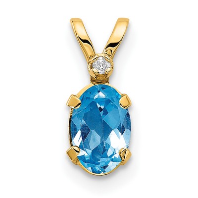 14k Yellow Gold Diamond Blue Topaz Birthstone Charm Pendant