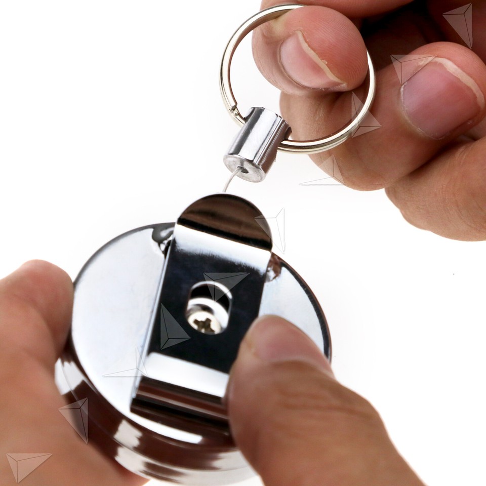 2x Metal Wire 60cm Recoil Pull Retractable Holding Key Chain Ring Clip