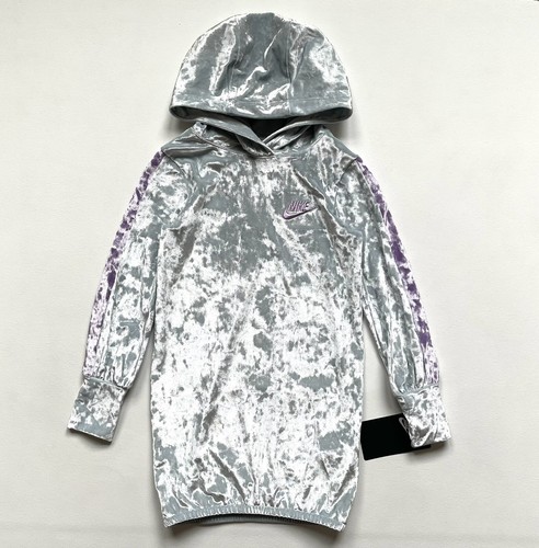 NWT Nike Little Girls Crushed Velour Hoodie Dress in Gray / Purple 4 | eBay