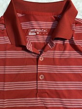 Nike Golf Mens Dri Fit Red Striped Short Sleeve Polo Shirt XL Sports Casual Logo