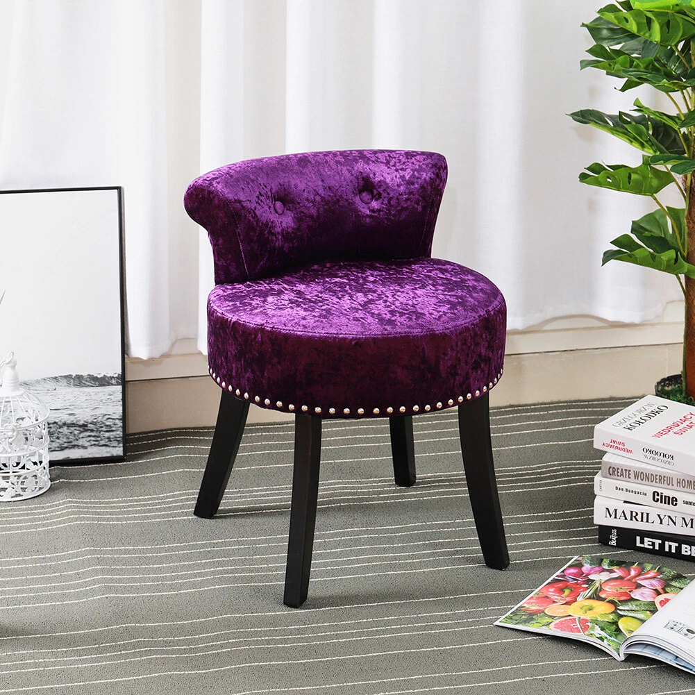 Low Back Make Up Vanity Chair Crushed Velvet Padded Studded Dressing Table Stool
